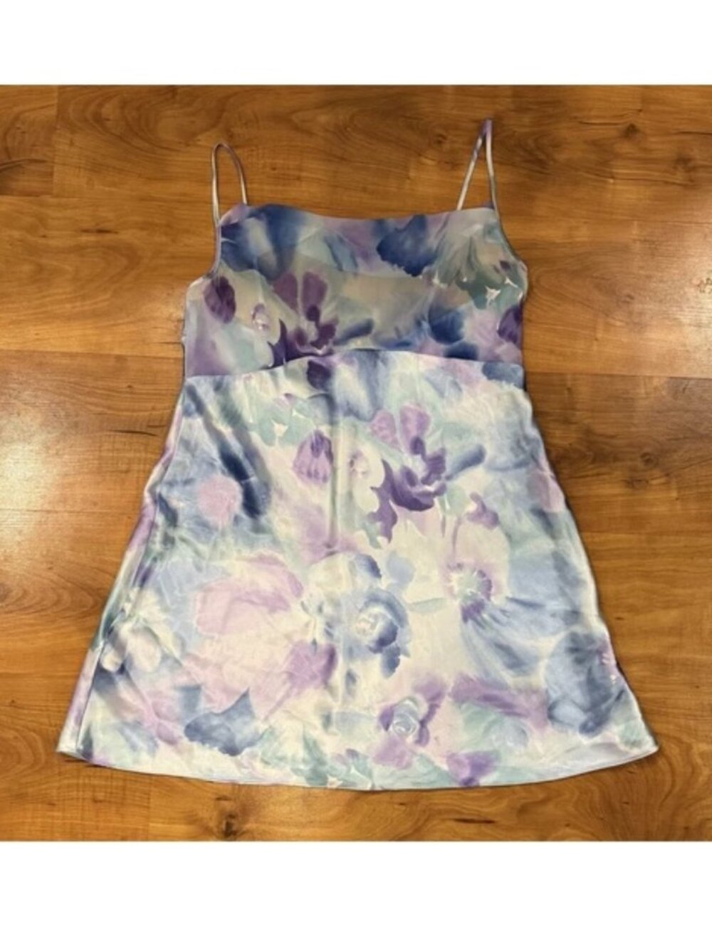 Vintage California Dynasty Teal Blue Floral Slip Dress Sz L